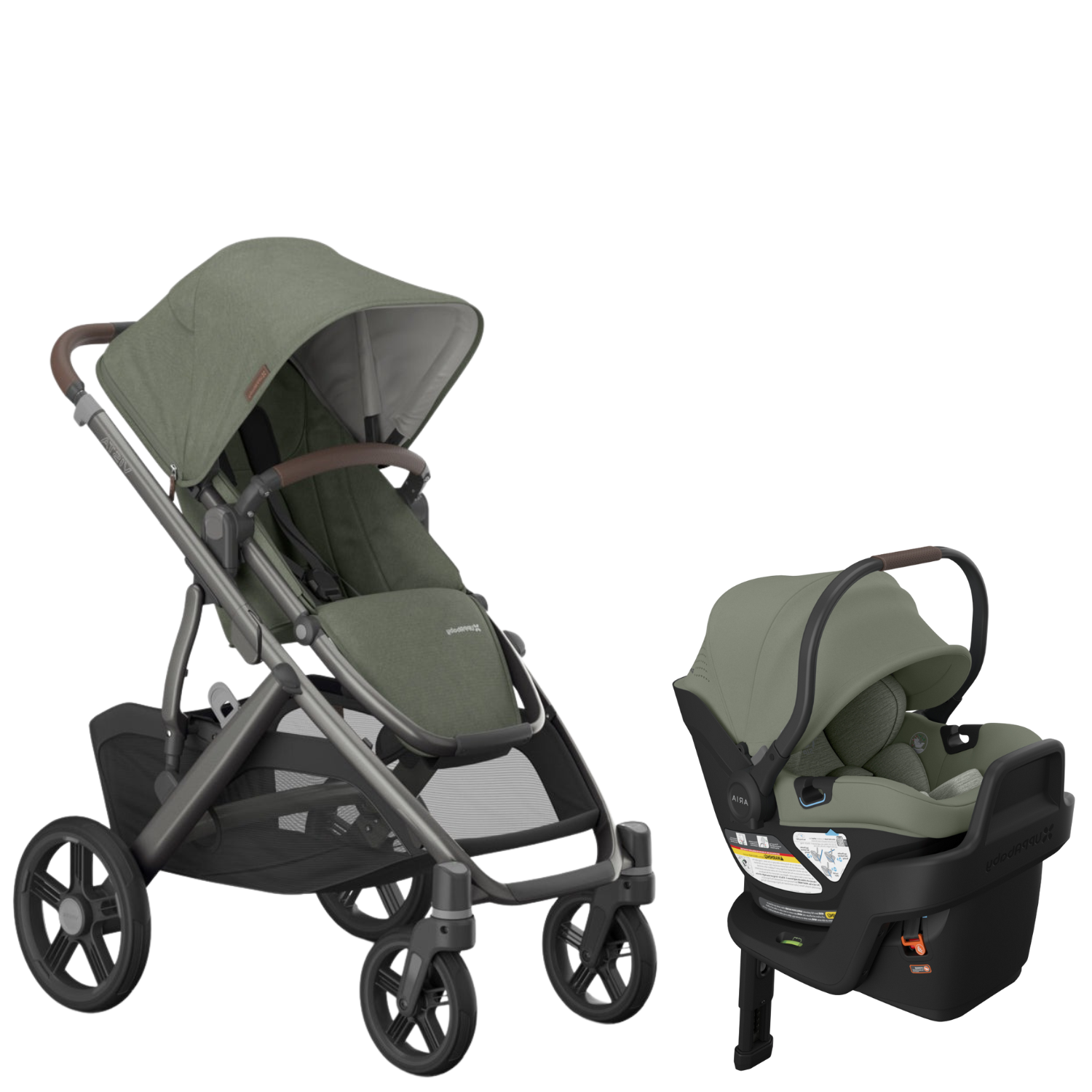 Vista V3 + ARIA V2 Travel System Strollers - Travel Systems UPPAbaby Evelyn - Meadow Green | Graphite Frame | Chestnut Leather