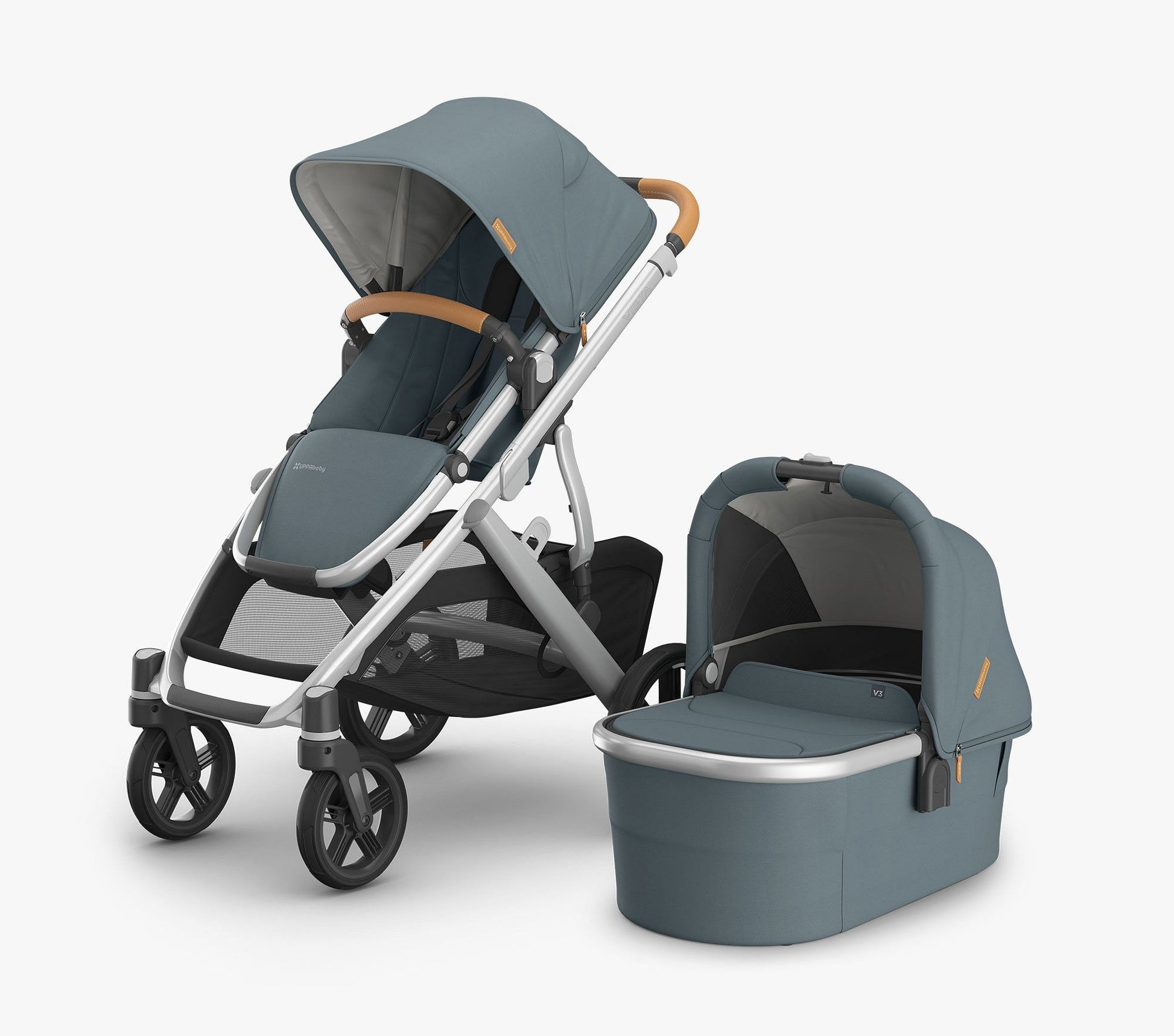 uppababy with bassinet and seat UPPAbaby Vista V3 + Bassinet V3 Bundle - Ada - Sandstone Mélange | Carbon Frame