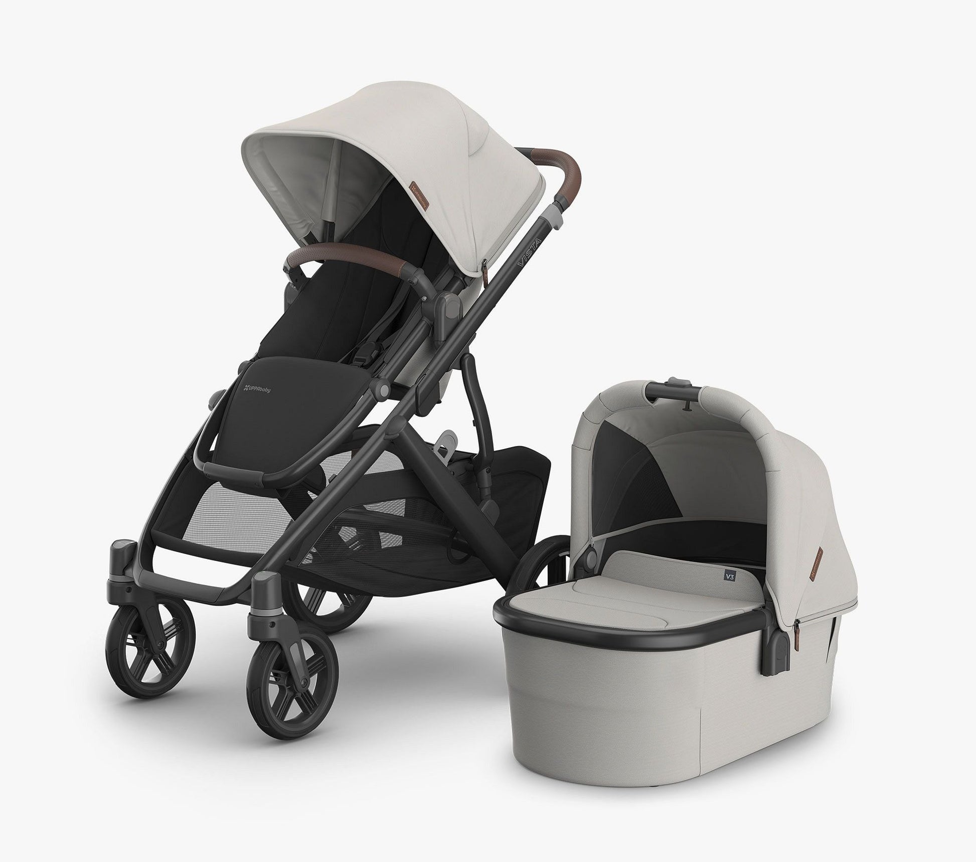 uppababy stroller bassinet and car seat UPPAbaby Vista V3 + Bassinet V3 Bundle - Ada - Sandstone Mélange | Carbon Frame