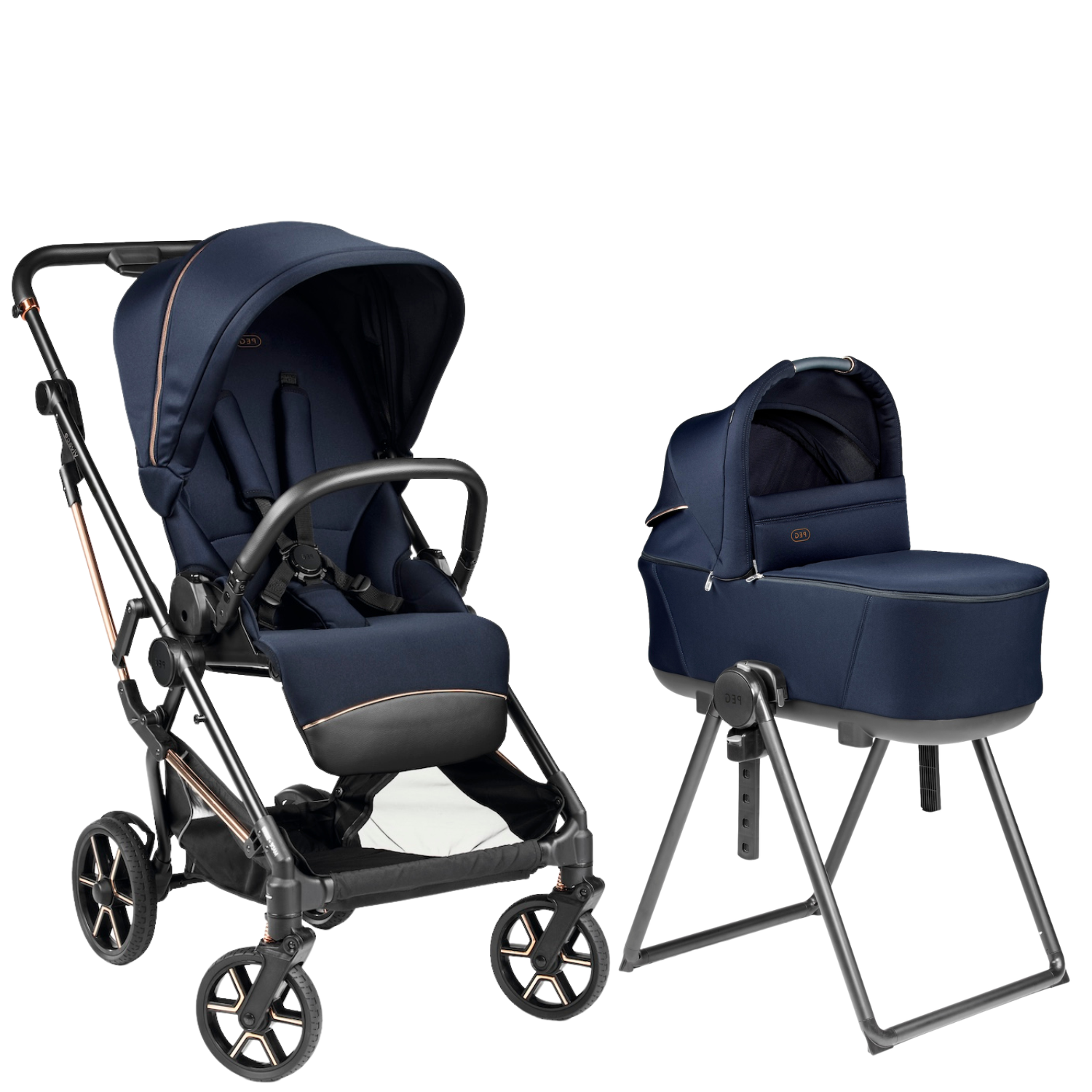 Vivace Stroller + Culla Flex Bassinet with Stand Strollers - Single Peg Perego Blue Shine