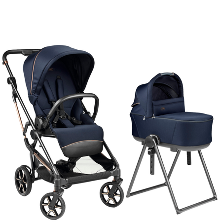 Vivace Stroller + Culla Flex Bassinet with Stand Strollers - Single Peg Perego Blue Shine