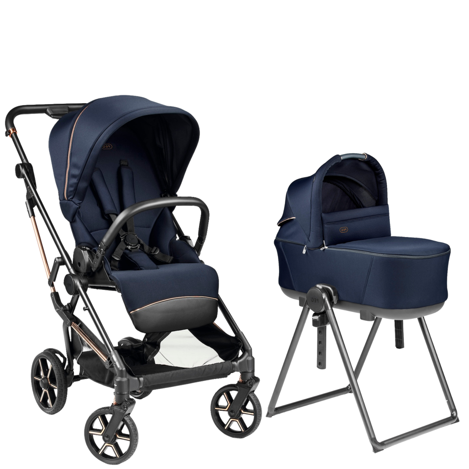 Vivace Stroller + Culla Flex Bassinet with Stand Strollers - Single Peg Perego Blue Shine