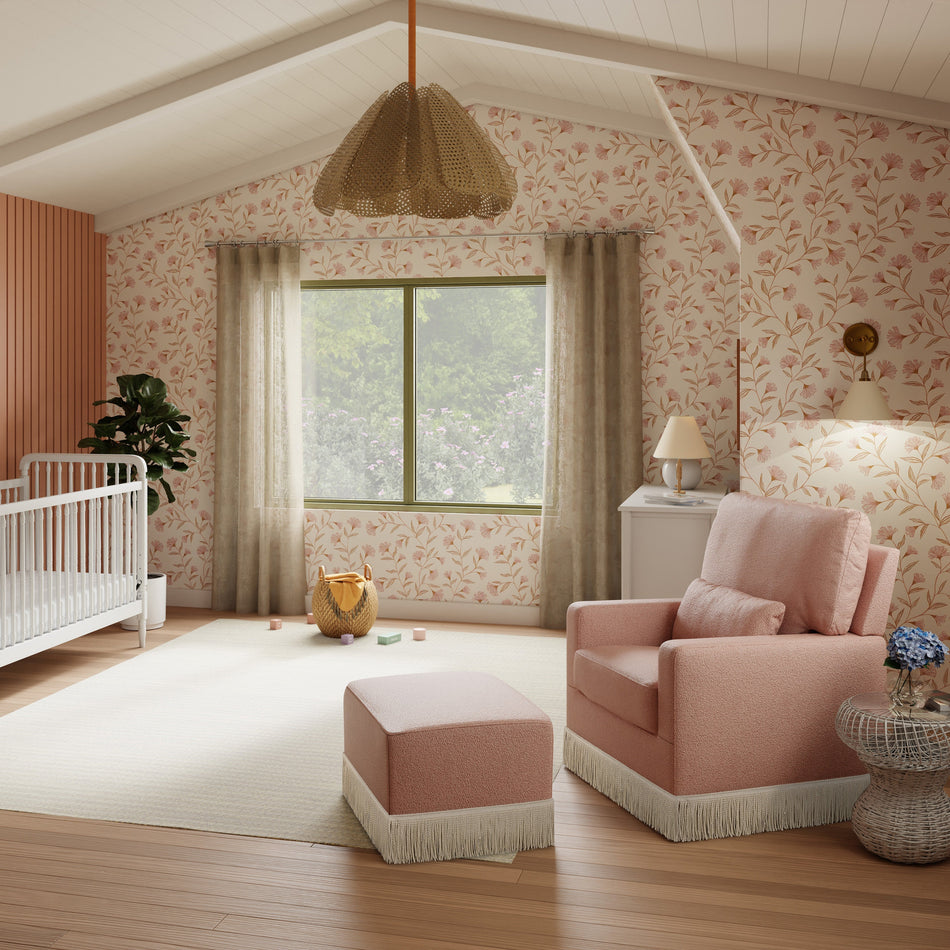 Crawford Pillowback Comfort Swivel Glider | Boucle with Tassel Fringe