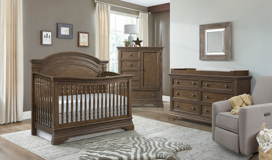 Olivia Arch Top Convertible Crib + Dresser & Chifferobe