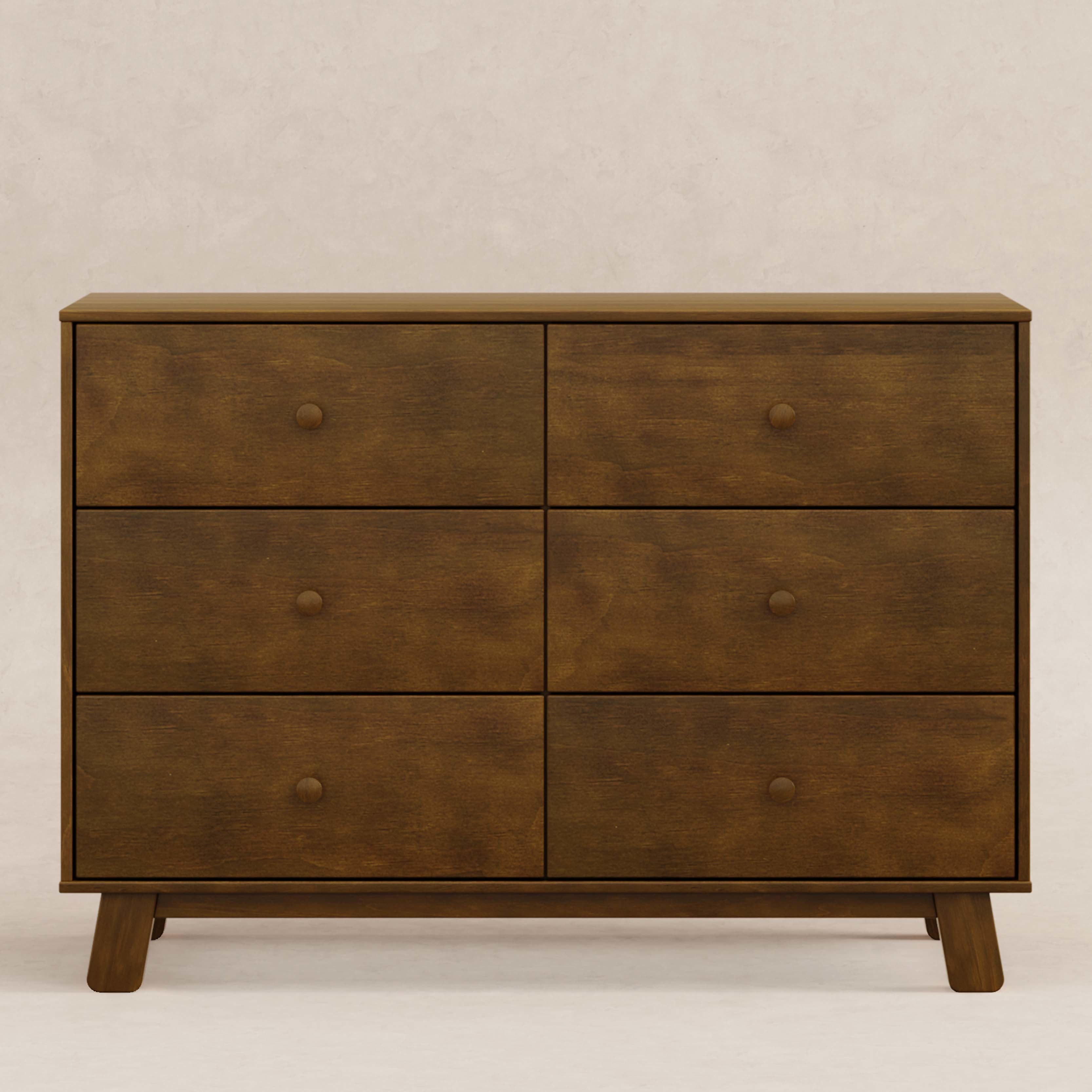 Hudson Modern 6-Drawer Double Dresser Dressers Babyletto Natural Walnut