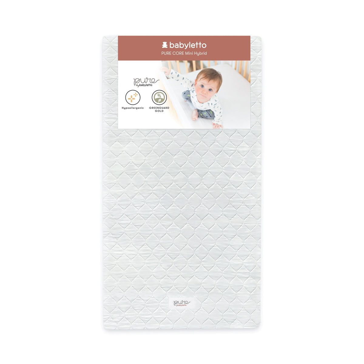 Pure Core Mini Crib Mattress w/ Hybrid Quilted Waterproof Cover (Lightweight) Mini Crib Mattress Babyletto White