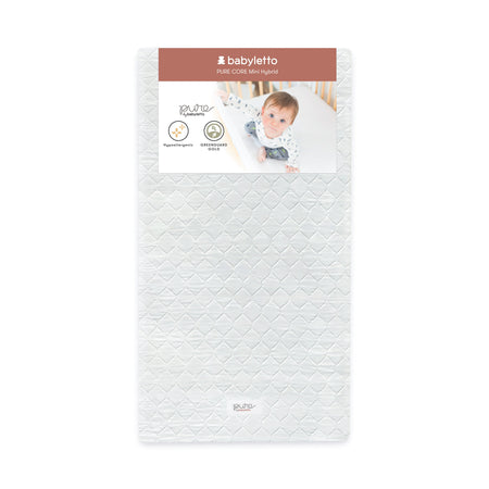 Pure Core Mini Crib Mattress w/ Hybrid Quilted Waterproof Cover (Lightweight) Mini Crib Mattress Babyletto White