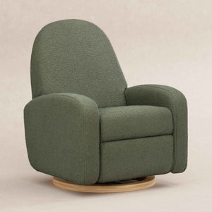 Olive Boucle with Light Wood Base