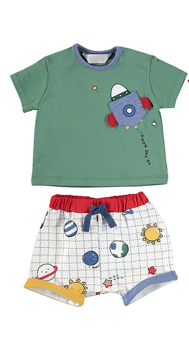 Newborn Boy Clover Space Short Set - Green Shirt Clothing - Infant Mayoral