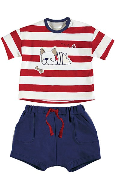 Newborn Boy Red Dog Short Set - Stripe Shirt Clothing - Infant Mayoral
