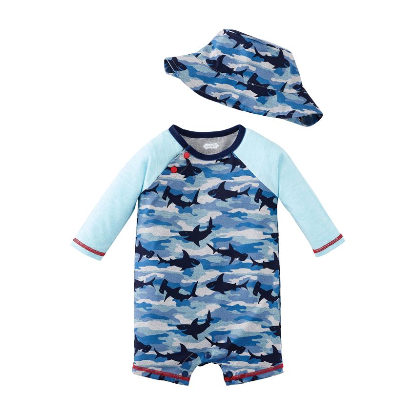 Mud Pie Shark Camo Rashguard Set - 9-12 Months