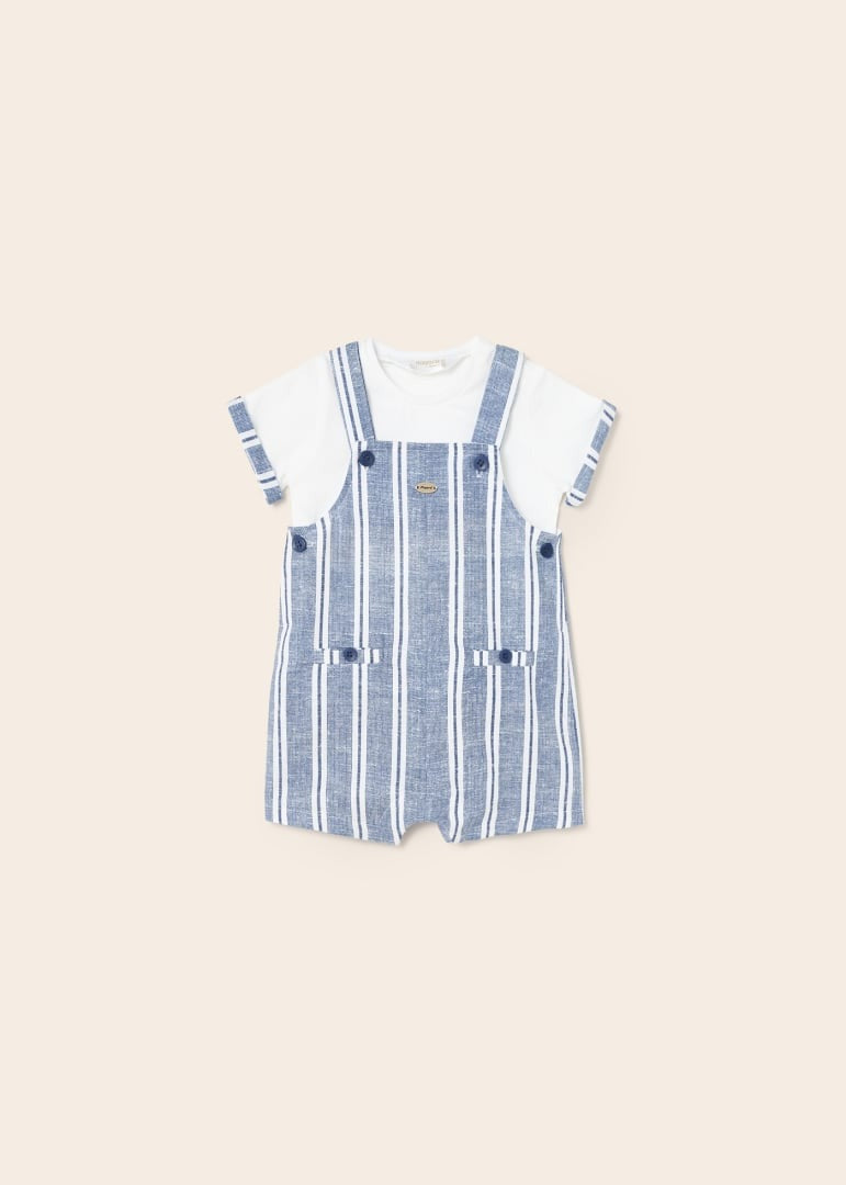 Printed Linen Dungaree Set - Imperial