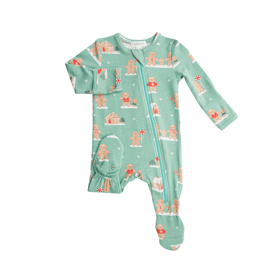 Green Gingerbread Zipper Footie