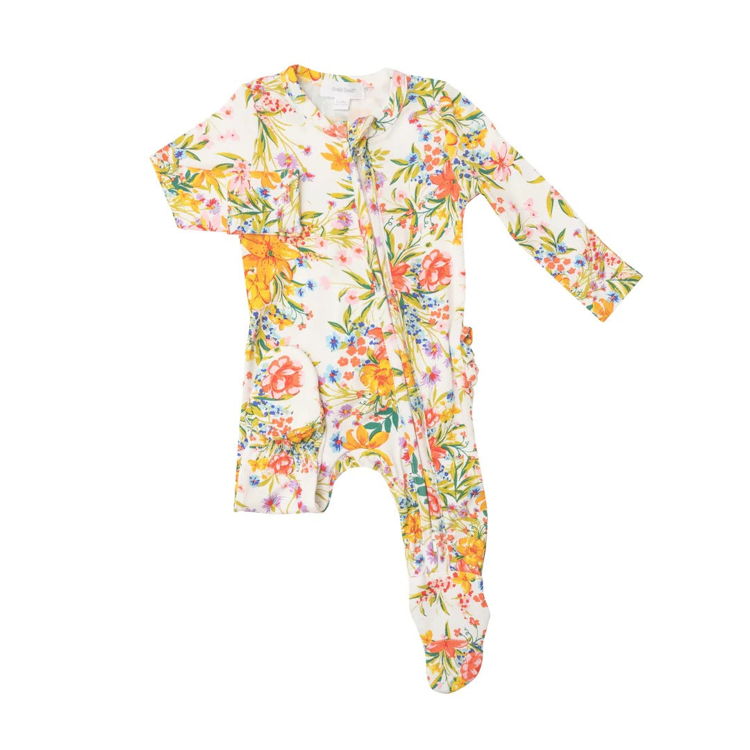 Angel Dear Elegant Roses  2 Way Ruffle Back Zipper Footie