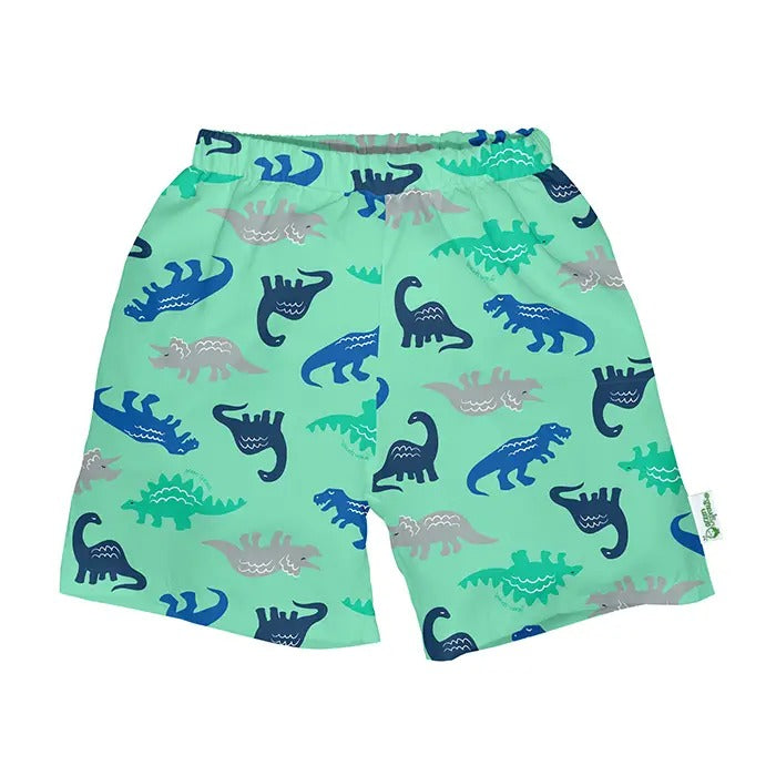 Classic trunk w/built-in swim diaper - Seafoam Simple Dino
