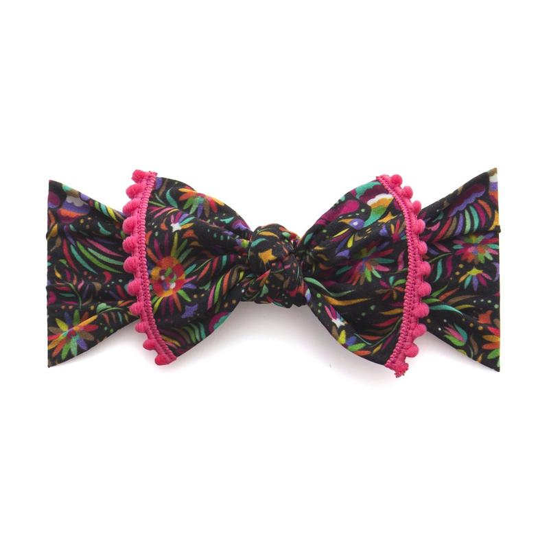 Baby Bling Bows Trimmed Printed Knot Cinco Bird Hot Pink Pom