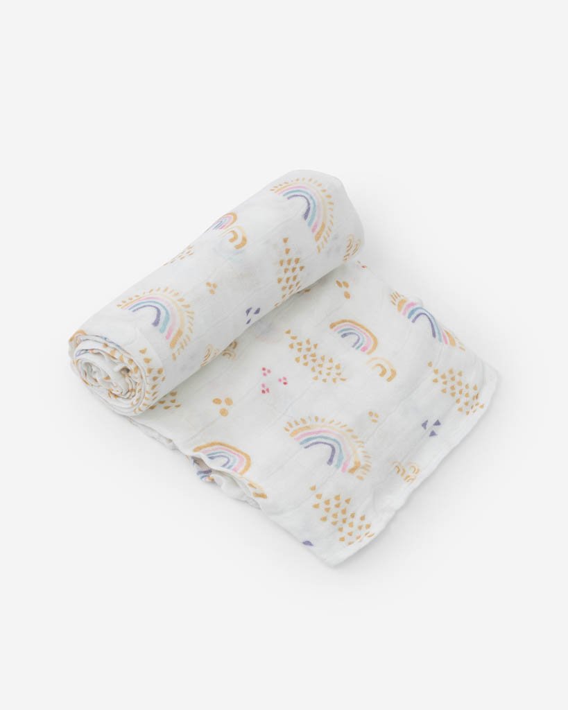 Deluxe Muslin Single Swaddle Swaddling Blankets Little Unicorn Rainbows & Raindrops