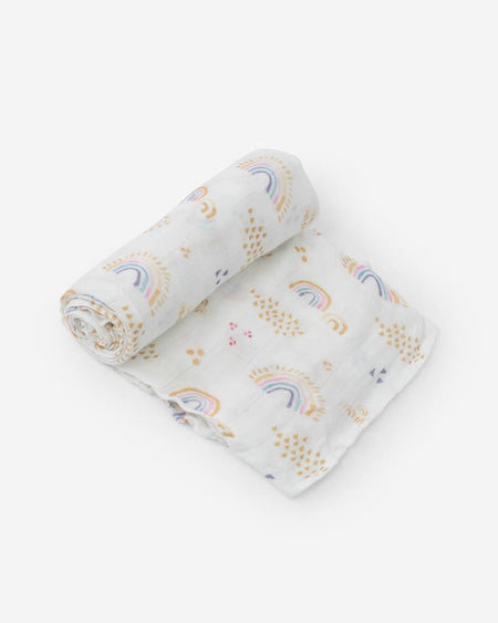 Deluxe Muslin Single Swaddle Swaddling Blankets Little Unicorn Rainbows & Raindrops