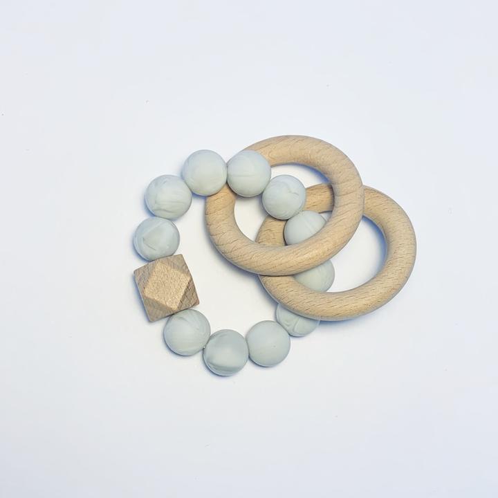 Sugar + Maple Sugar + Maple Silicone + Beechwood 2 Ring Teether - Grey ...