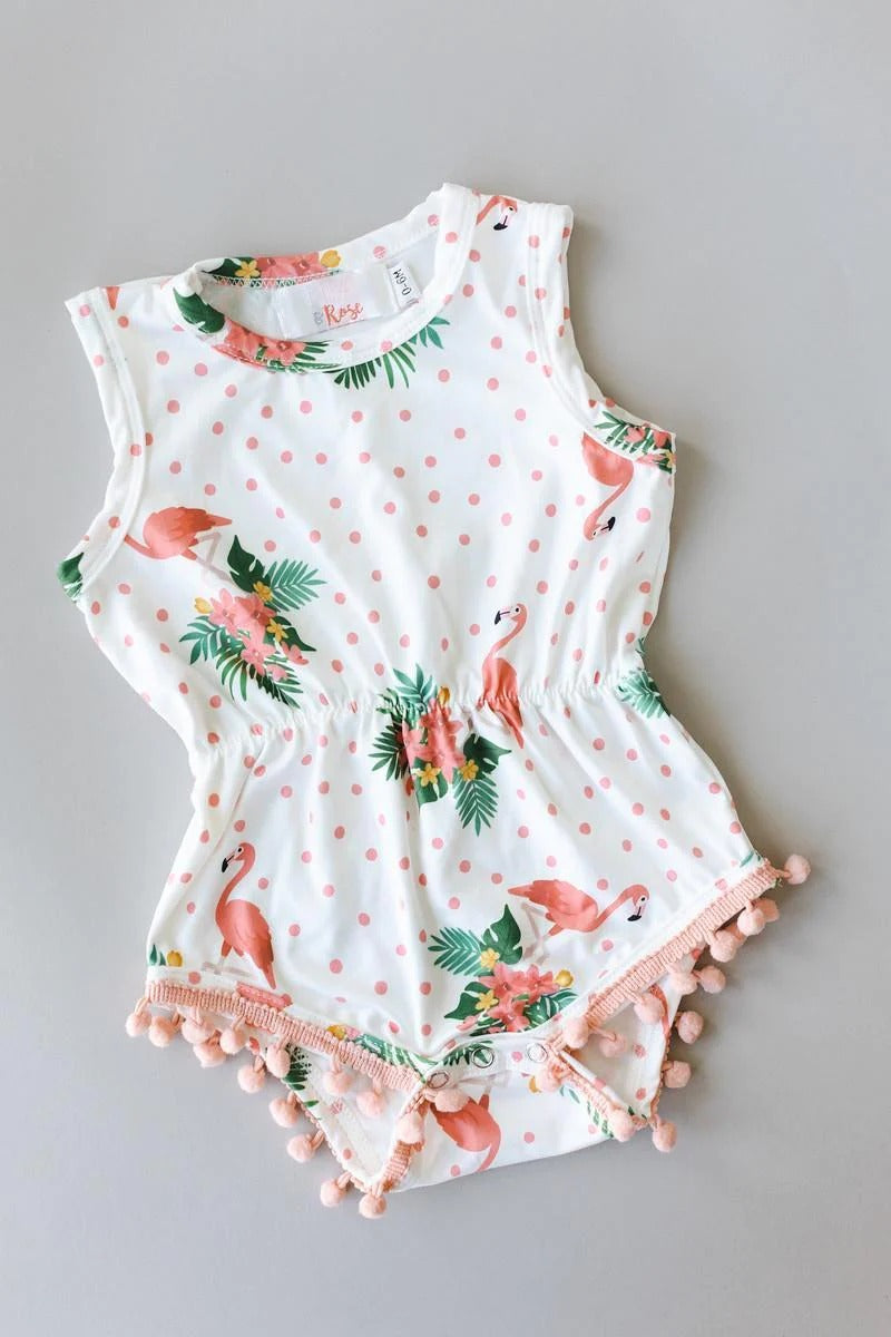 Tropical Flamingo Pom Pom Romper