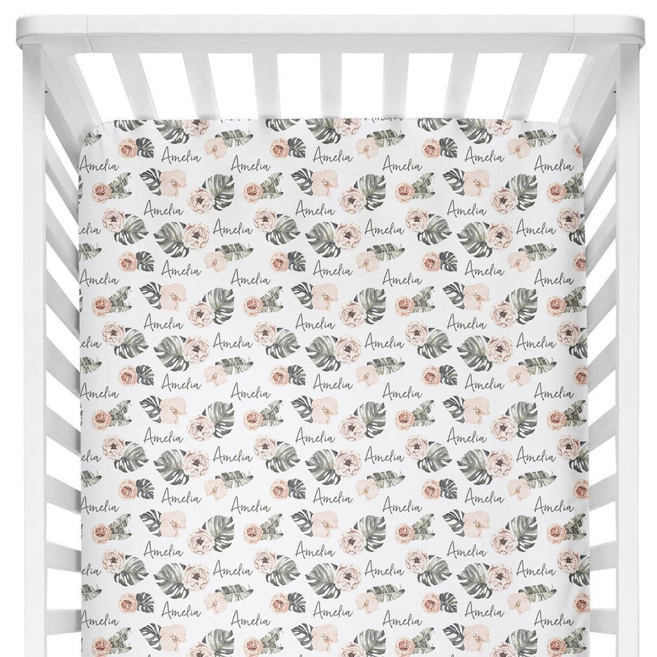 Sugar + Maple Tropical Floral Stretch Jersey Crib Sheet