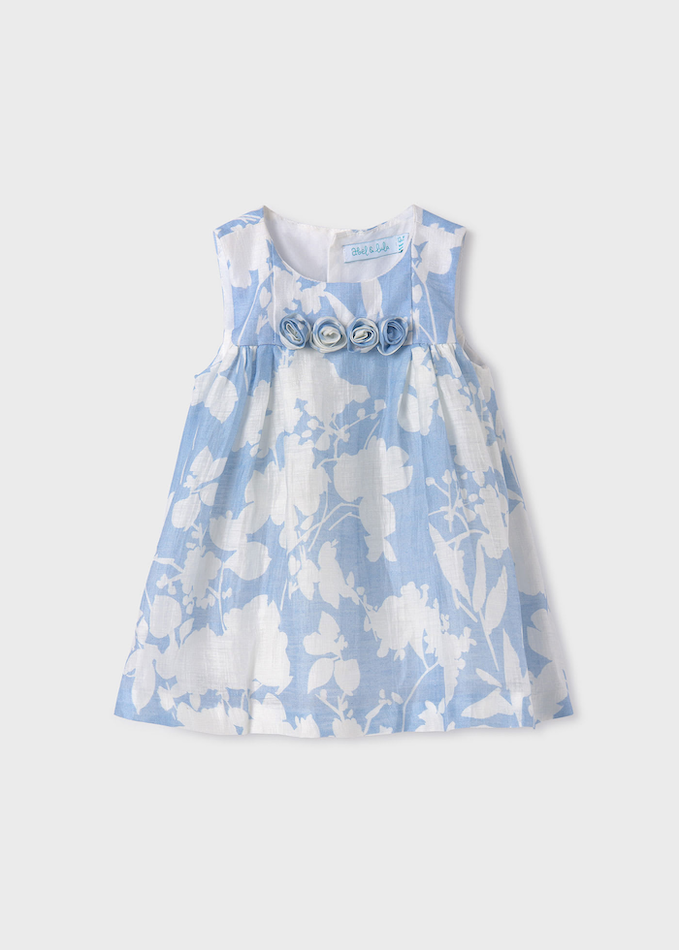 Abel & Lula Sky Blue Printed Linen Dress - 12 Months