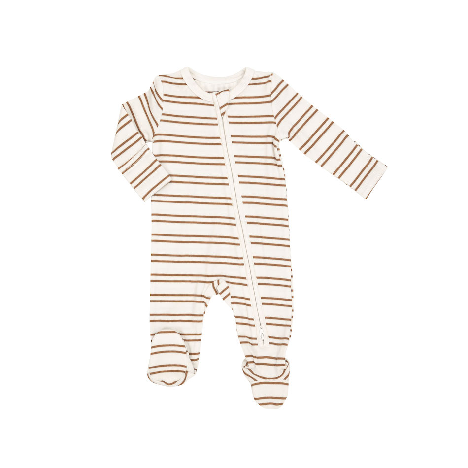 Angel Dear French Stripe Cashew Footie - Newborn