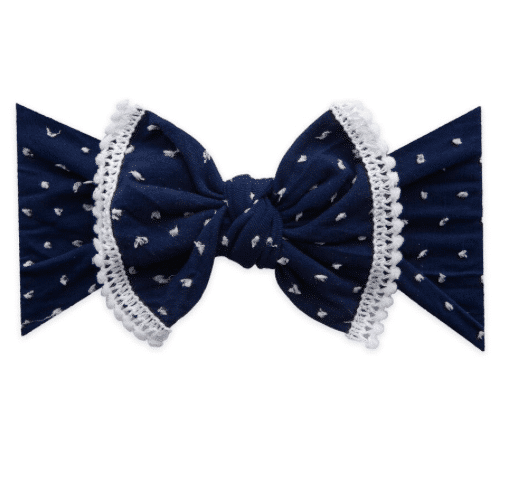 Baby Bling Bows Trimmed Patterned Shabby Knot Headband - Navy