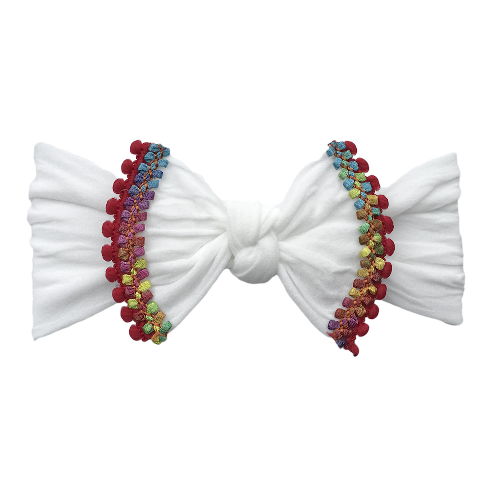 Baby Bling Bows Trimmed Classic Knot Headband - White Cinco