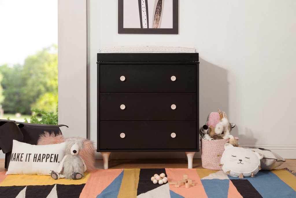 BabyLetto Lolly 3 Drawer Dresser, Black with Washed Natural