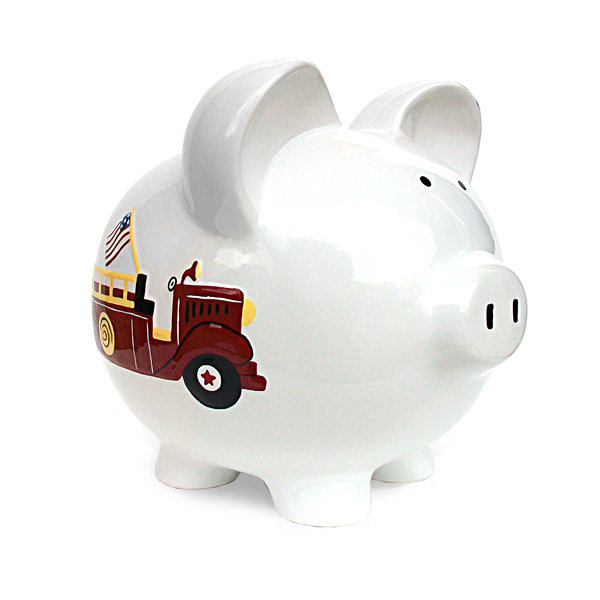 Child to Cherish Firetruck Ceramic Piggy Bank