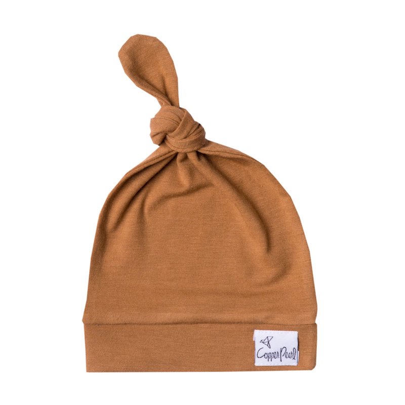 Copper Pearl Camel Top Knot Hat - 0-4 Months