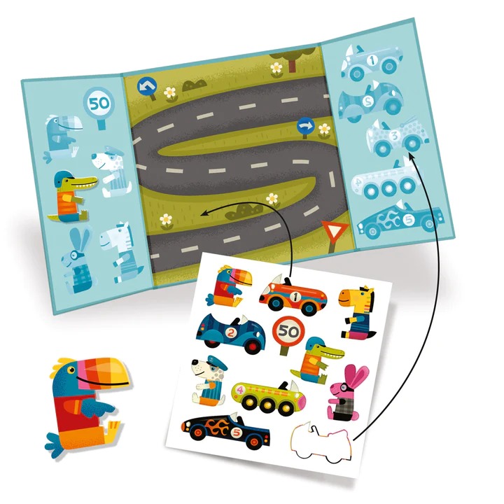 Djeco Cars Toddler Repositionable Sticker Stories Activity