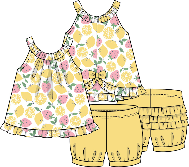 CR Kids Ruffle Lemon Print Top with Bloomers - 12 Months