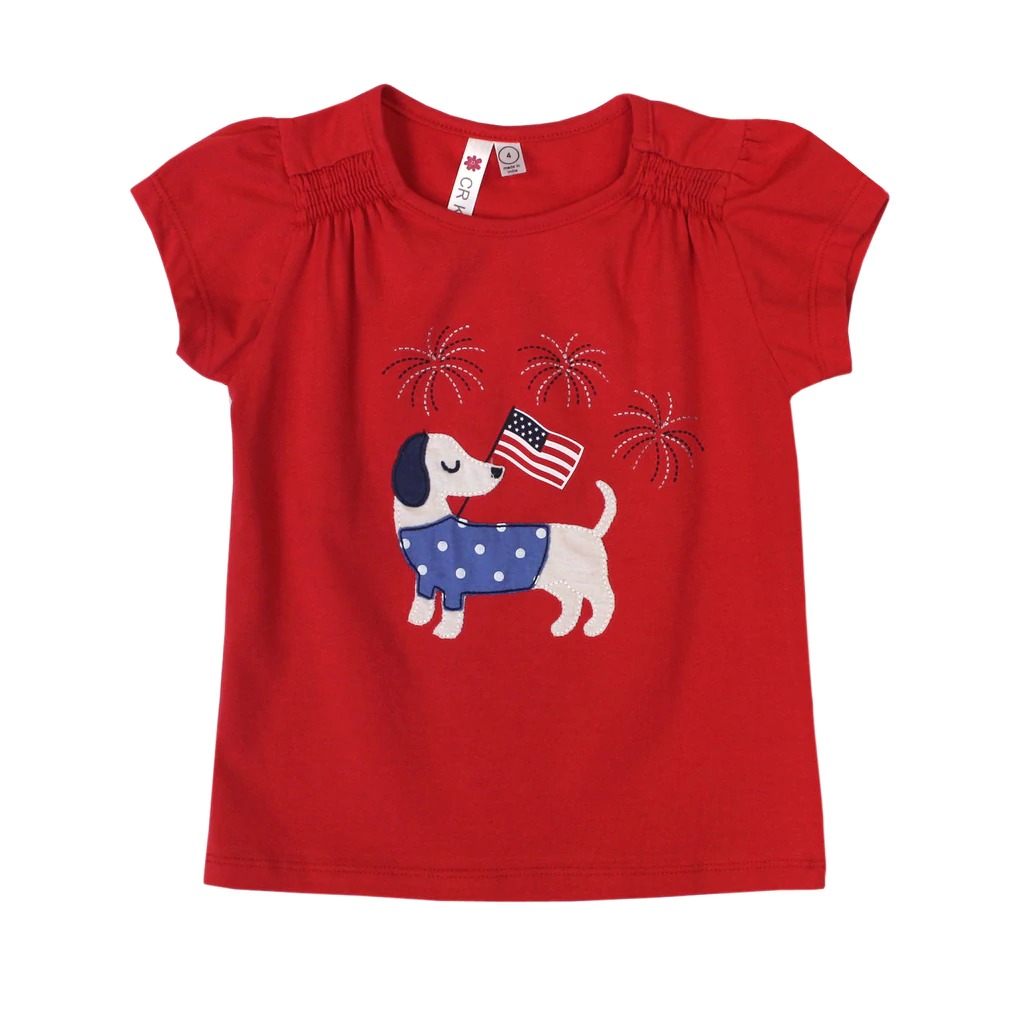 CR Kids Dachshund Applique Flag Top in Red - 3T