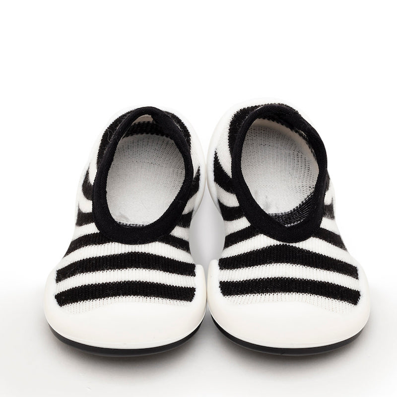 Komuello Flat Black Stripe Soft Cotton Sock Shoes - 5 ( 6-12 Mon