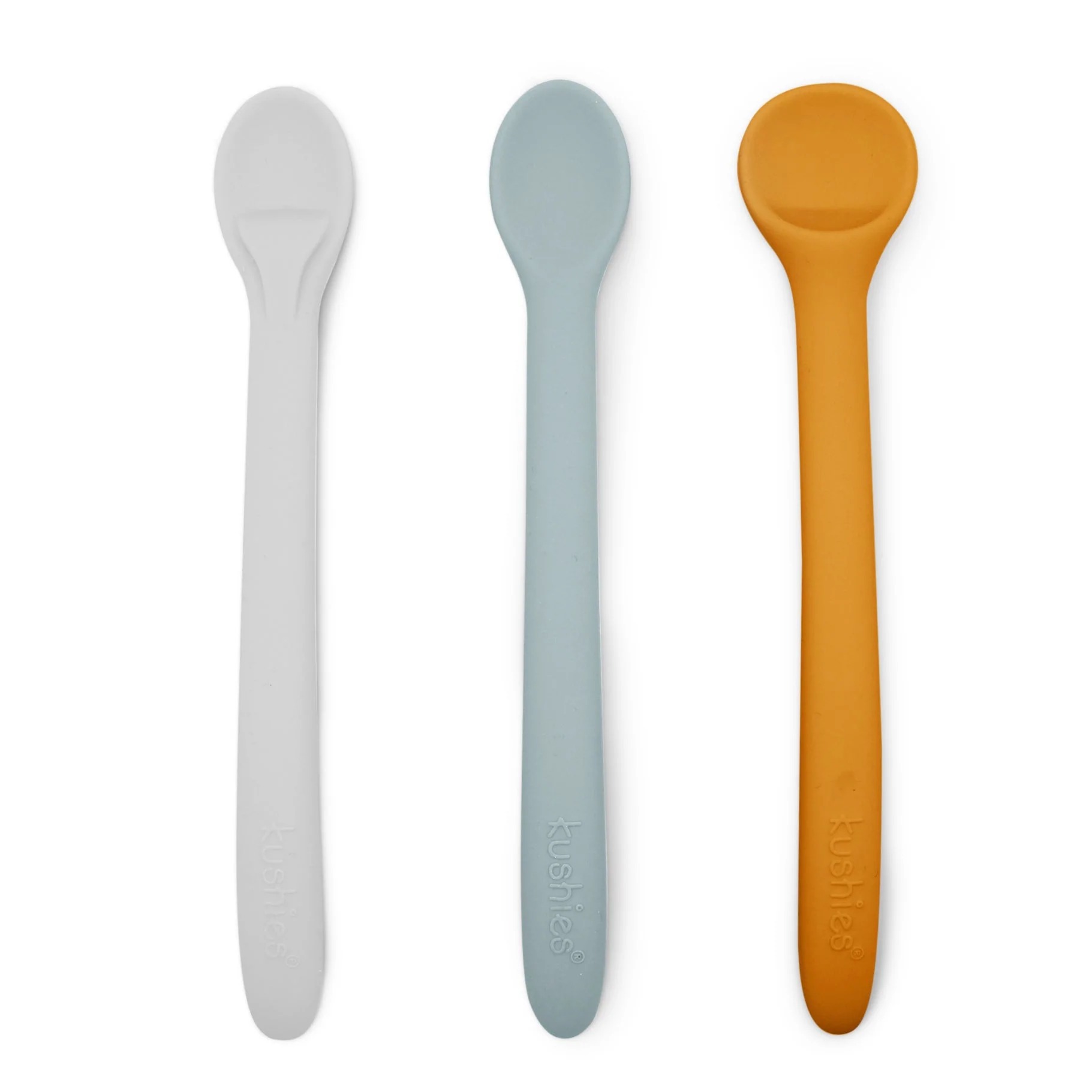 Kushies SiliStages Spoons 3 Pack - Papaya/Seafoam/Gray