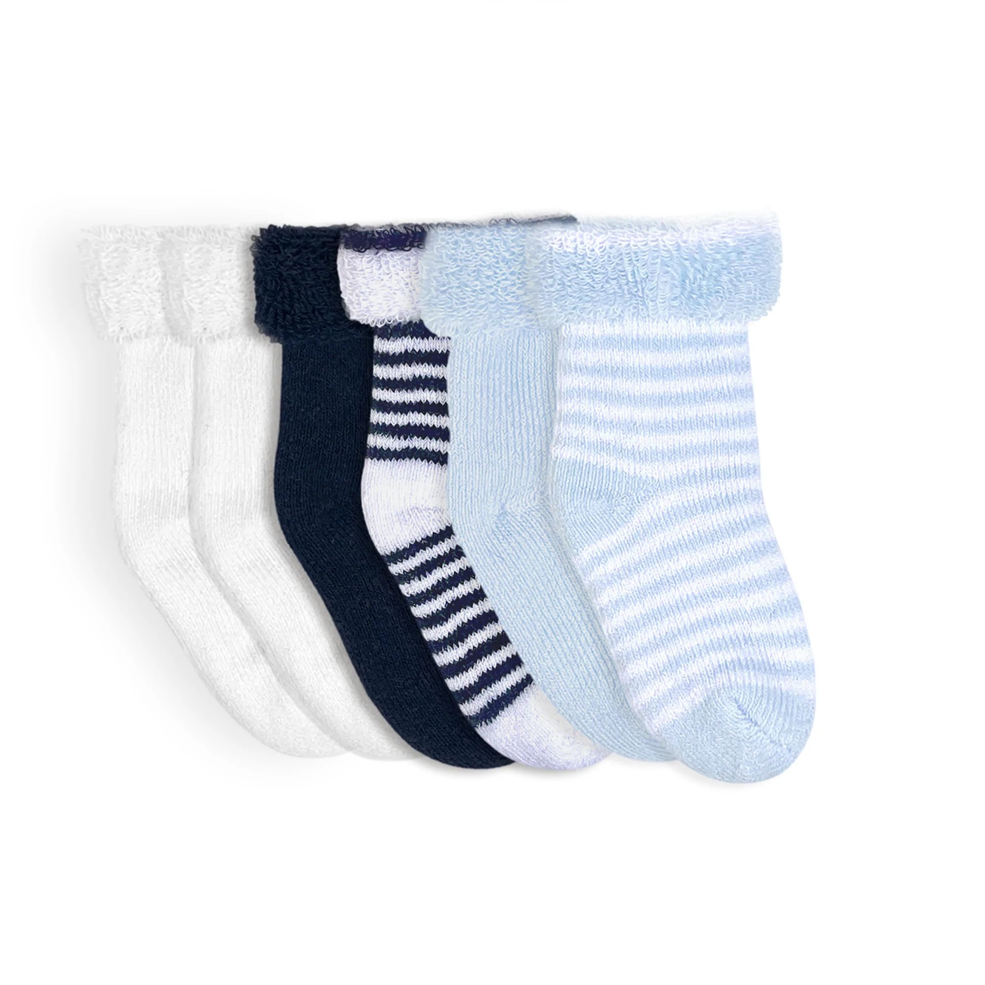 Kushies Terry Newborn Socks 6 Pack - Blue - 0-3 Months