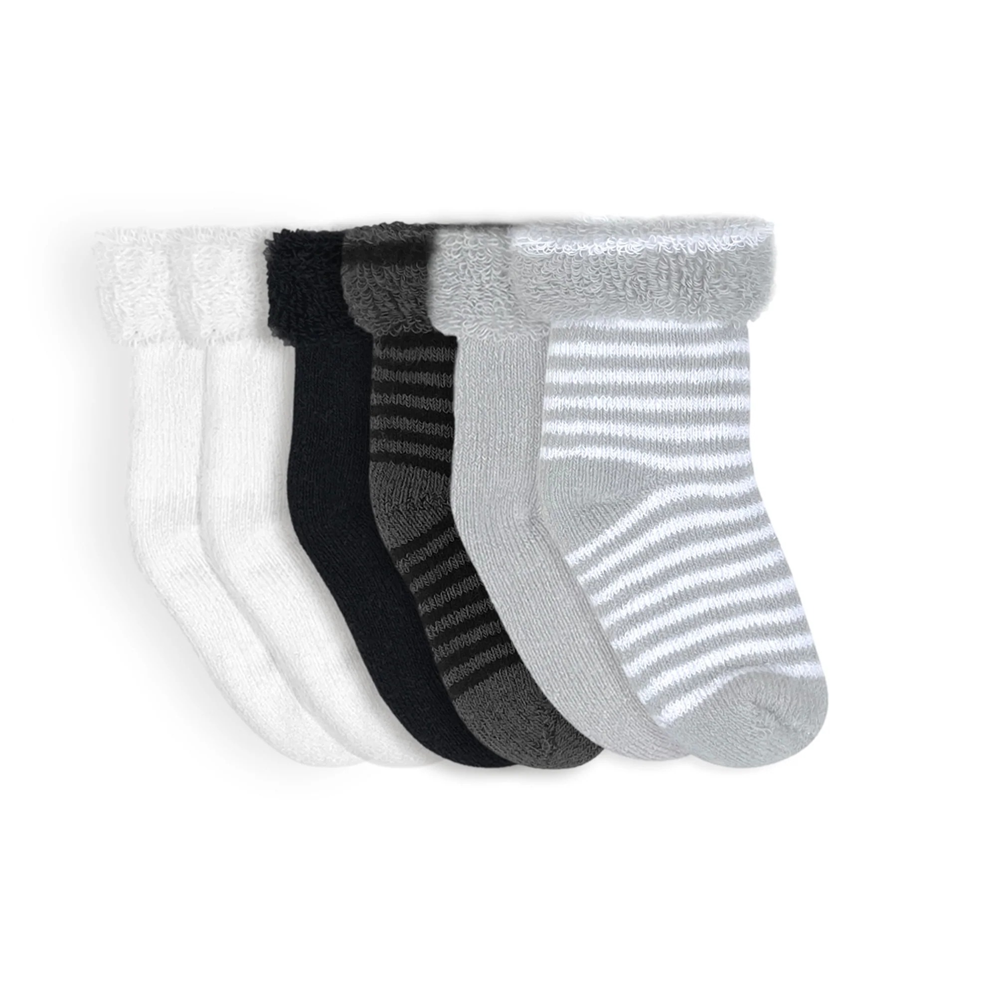Kushies Terry Newborn Socks 6 Pack - Grey - 0-3 Months