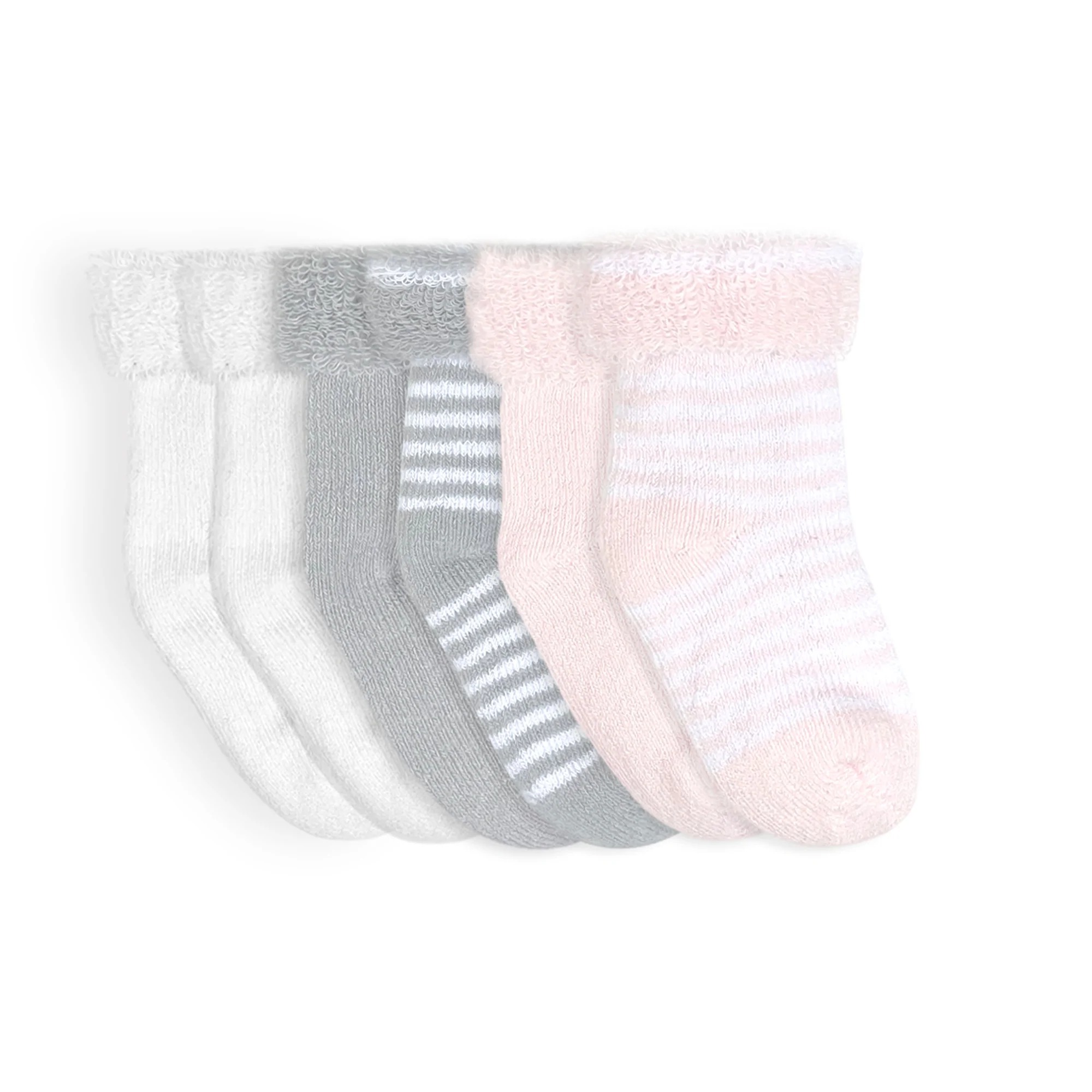 Kushies Terry Newborn Socks 6 Pack - Pink - 0-3 Months