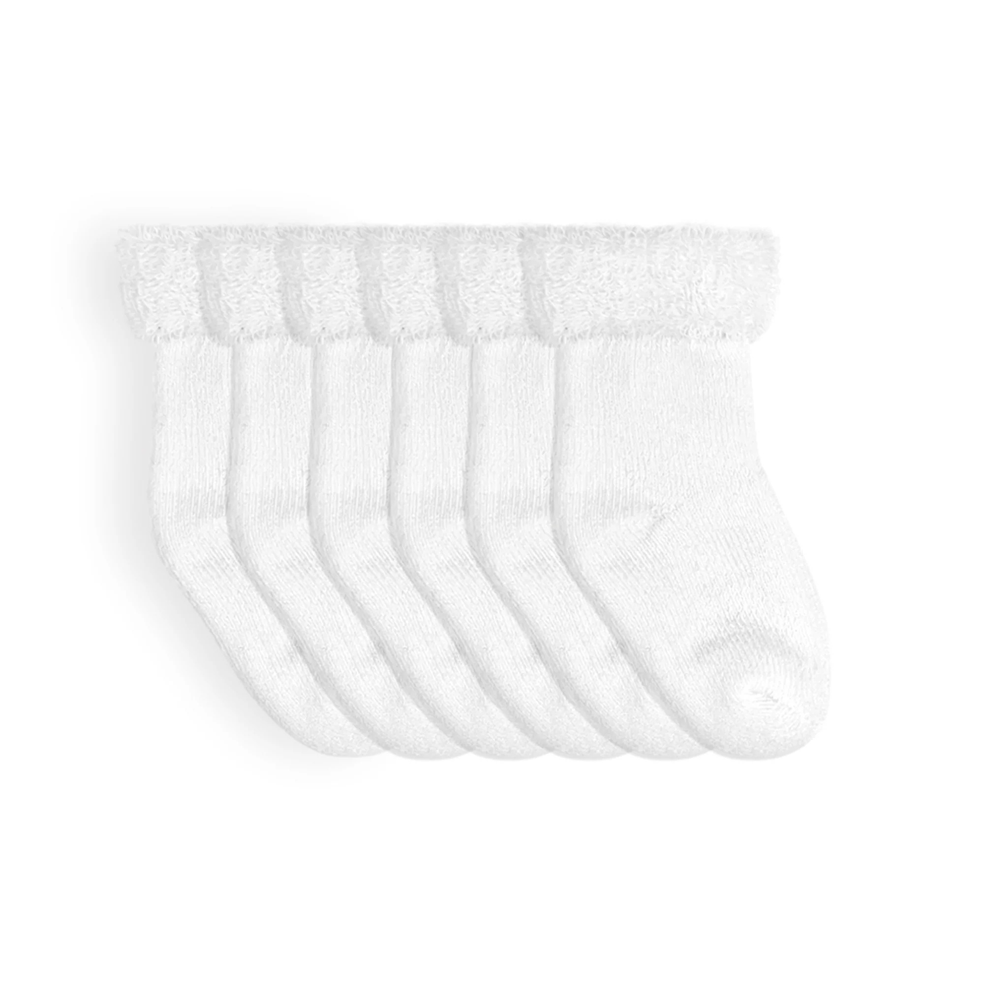 Kushies Terry Newborn Socks 6 Pack - White - 0-3 Months