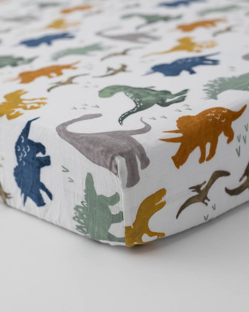 Little Unicorn Cotton Muslin Crib Sheet - Dino Friends