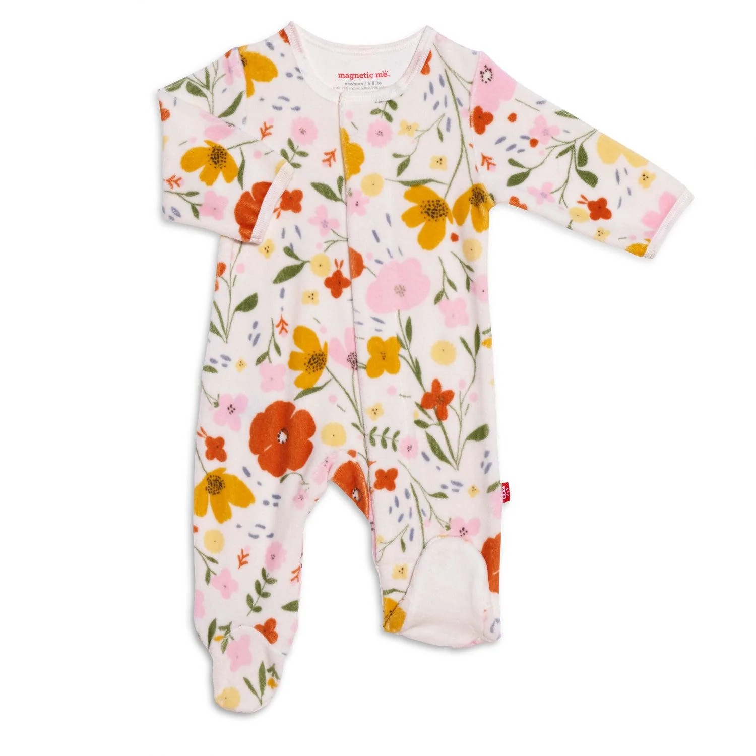 Magnetic Me posies floral velour magnetic footie - 0-3 Months