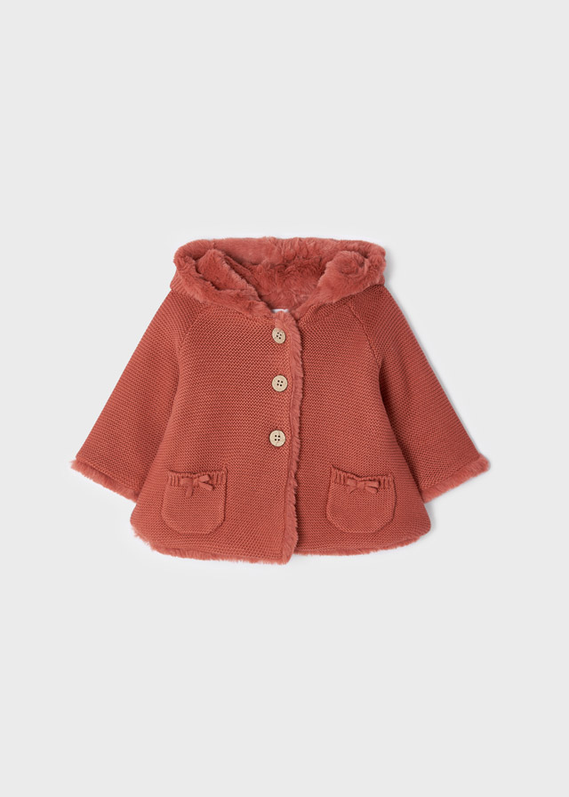 Mayoral Long knitted cardigan newborn girl - Brick Red - 4-6 Mon