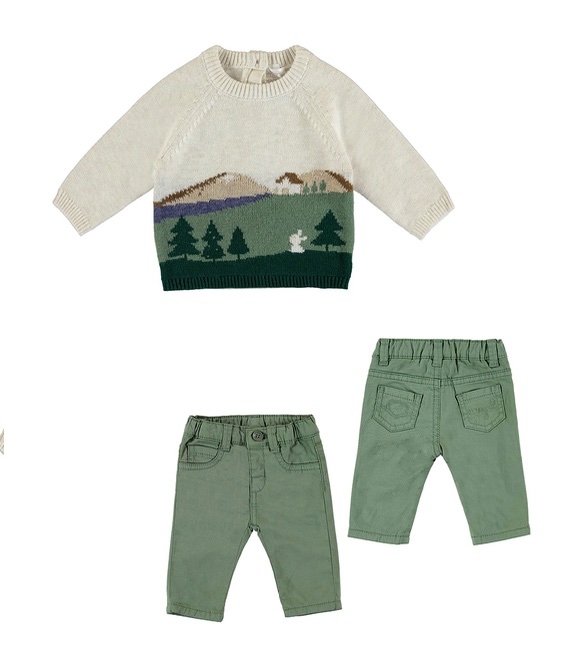 Mayoral Jacquard Sweater + Pants - Forest - 2-4 Months