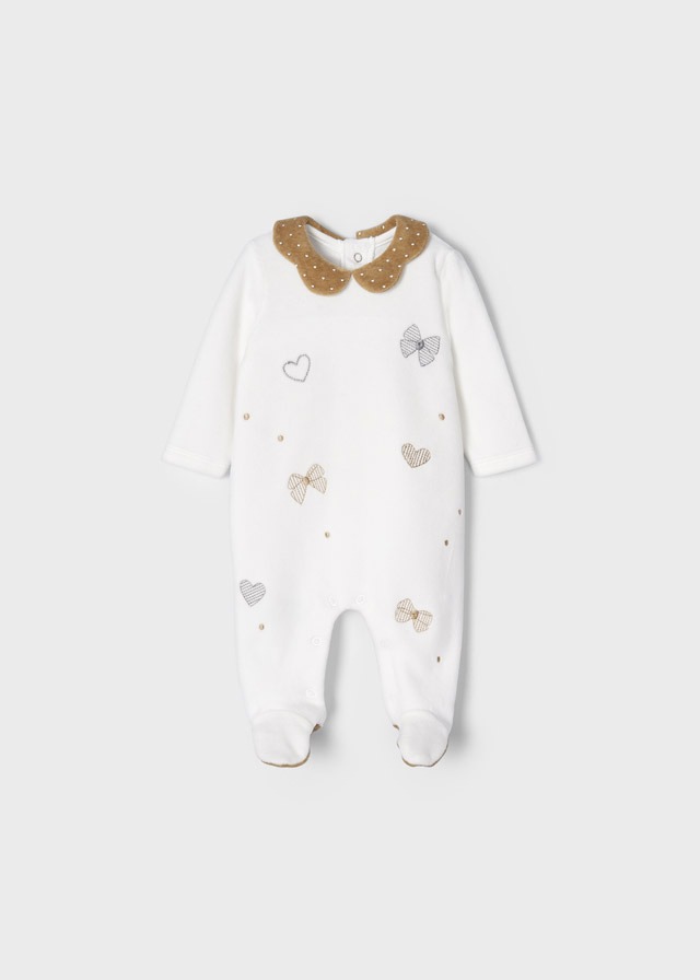 Mayoral Velvet footed one-piece in Raw Caramel - 2-4 Months
