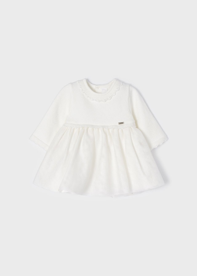 Mayoral Special Occasion Long Sleeved Dress - Cream - 4-6 Months