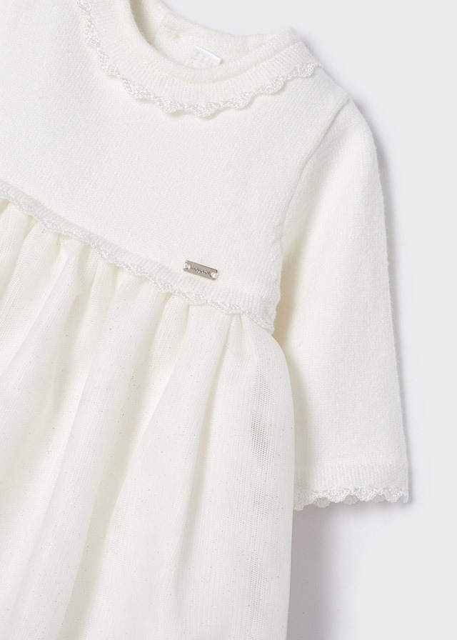 Mayoral Special Occasion Long Sleeved Dress - Cream - 2-4 Months