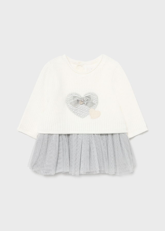 Mayoral Knitted & Tulle Dress - Grey - 4-6 Months