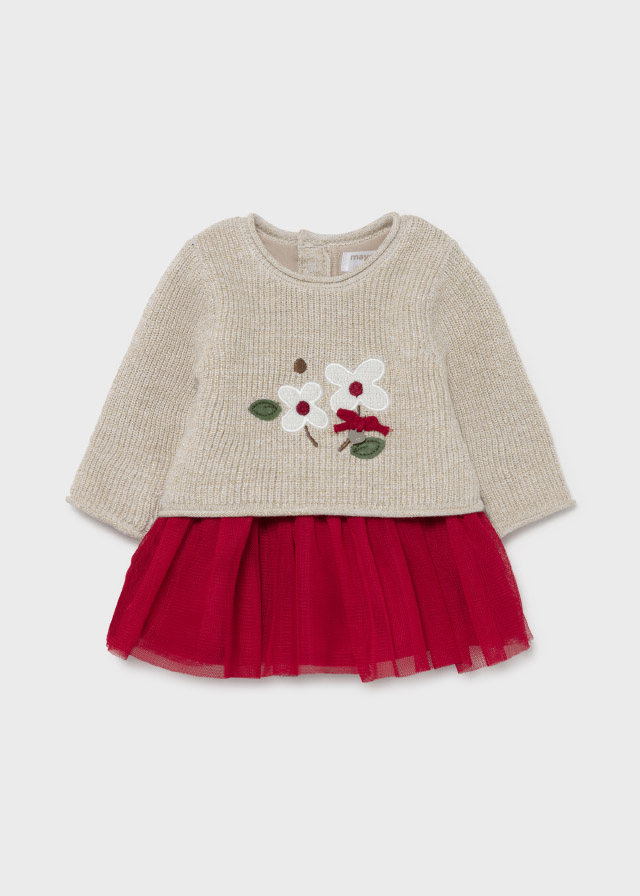 Mayoral Knitted & Tulle Dress - Red - 4-6 Months